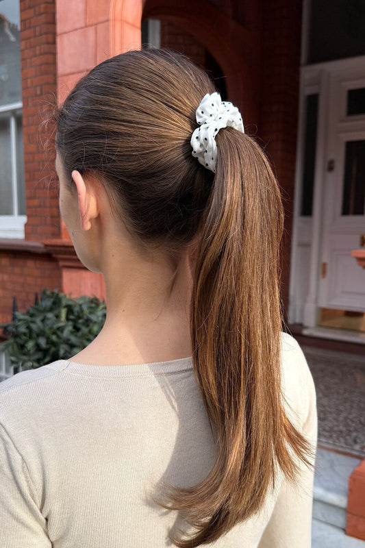 White with Navy Large Polka Dot