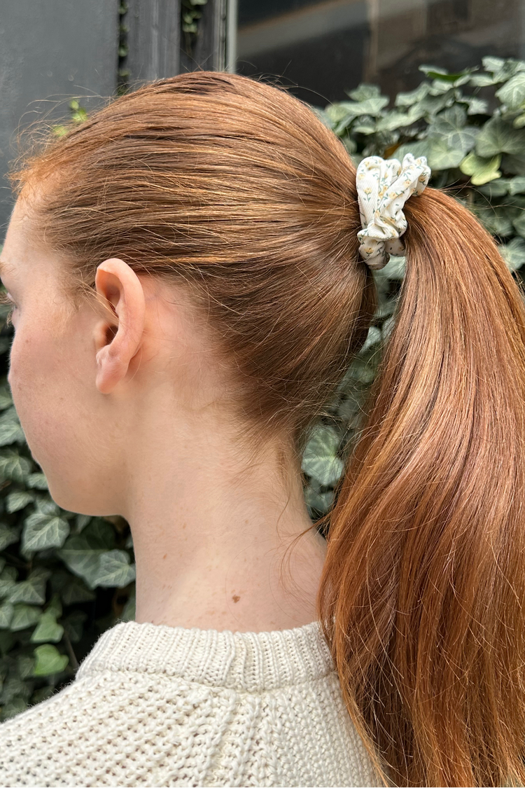 Floral Scrunchie | Ivory Yellow Flowers