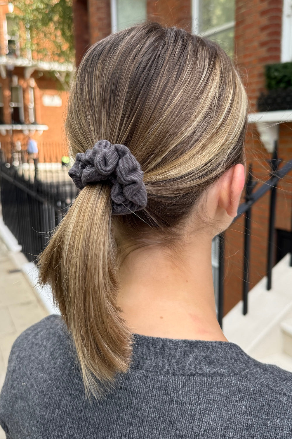 Striped Scrunchie | Grey Charcoal Stripes