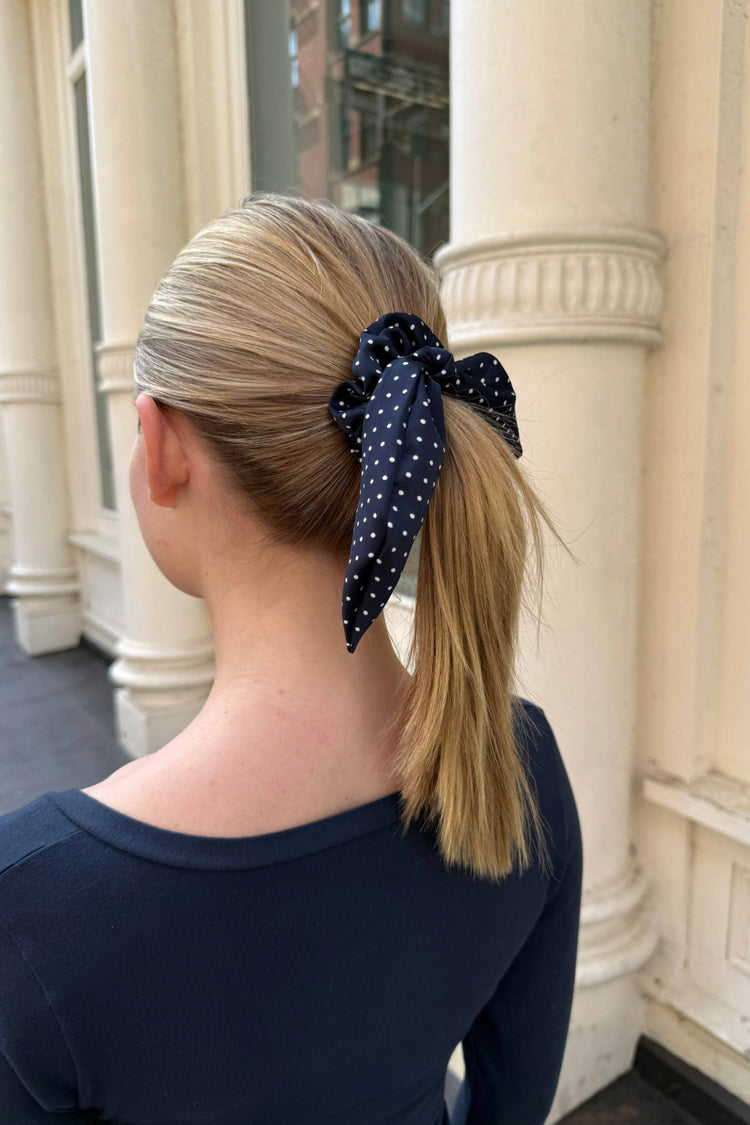 Polka Dots Scrunchie Tie | Navy Blue With White Polka Dots