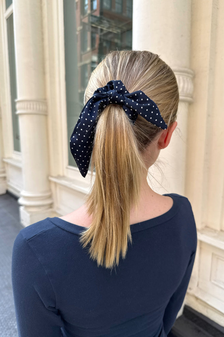 Polka Dots Scrunchie Tie | Navy Blue With White Polka Dots