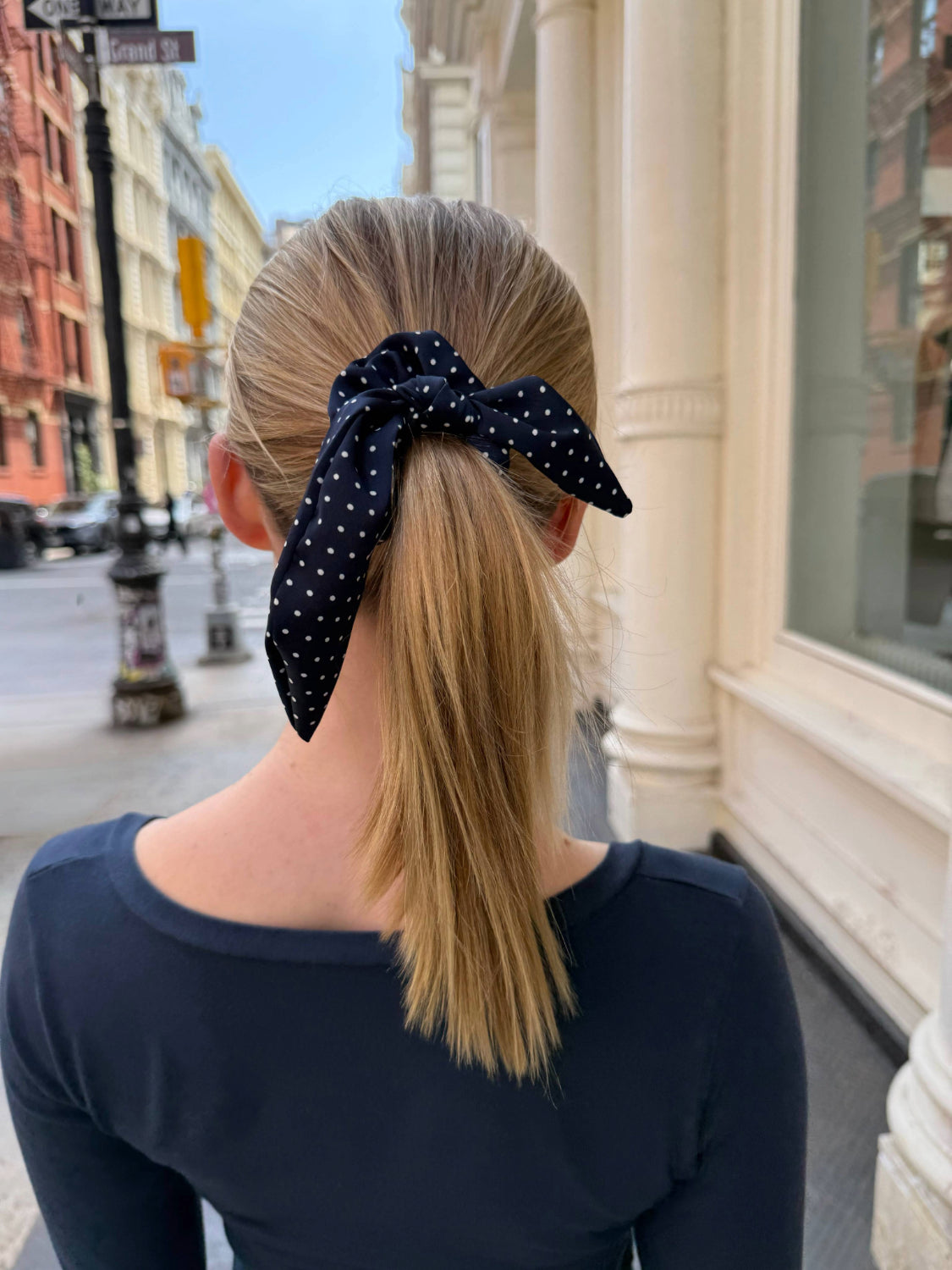 Polka Dots Scrunchie Tie | Navy Blue With White Polka Dots