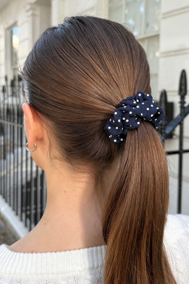 Polka Dots Scrunchie | Navy With White Polka Dots