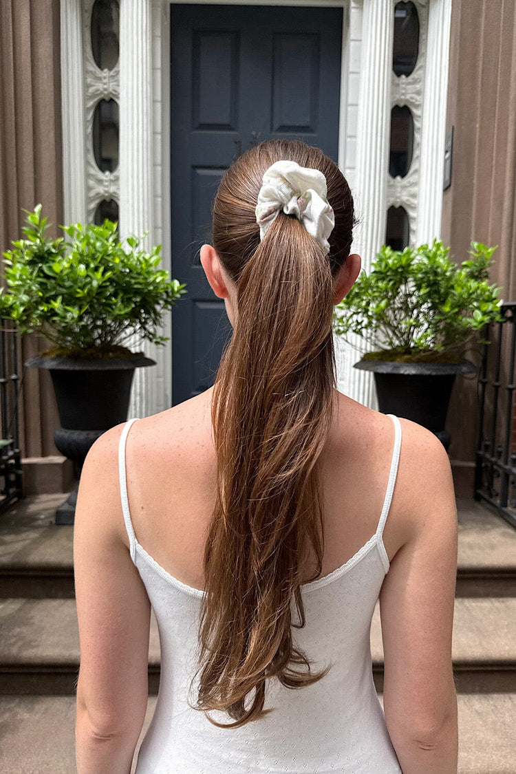 Floral Scrunchie | White with Pink Roses