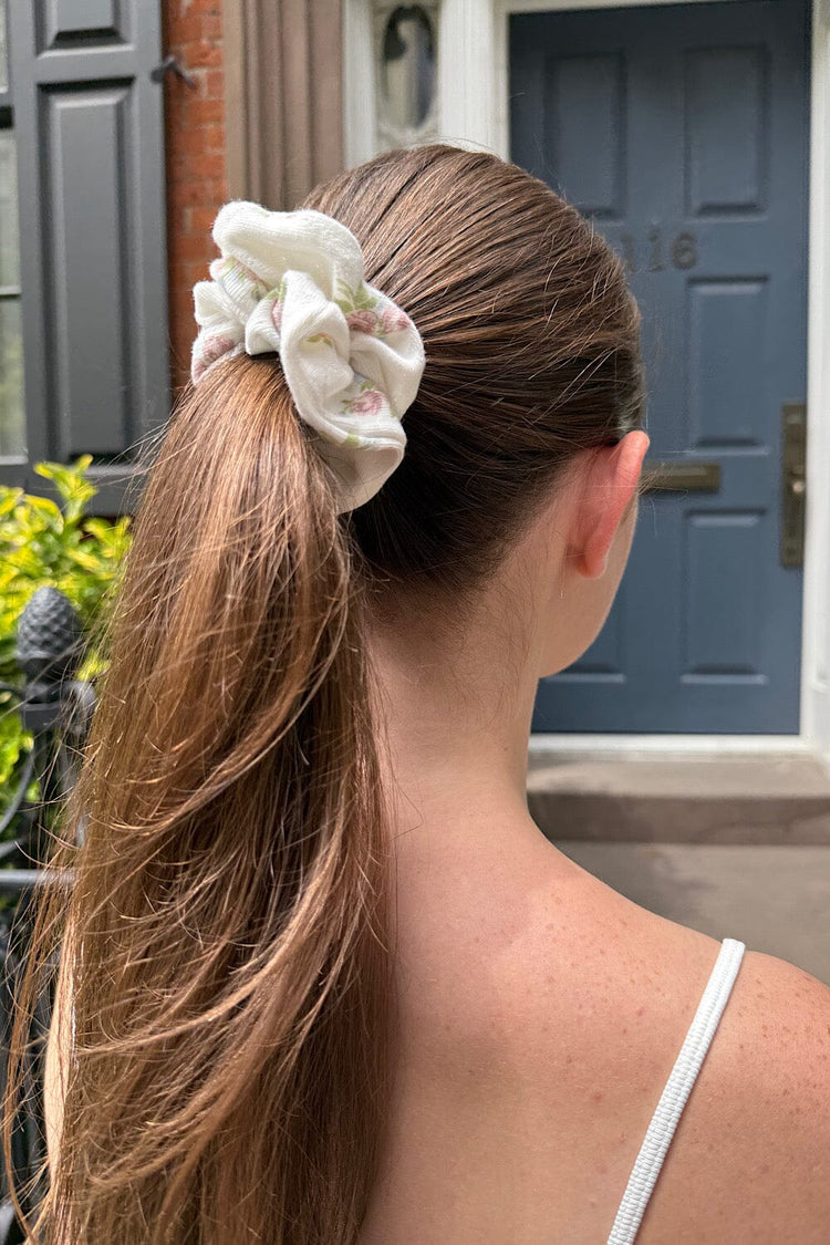 Floral Scrunchie | White with Pink Roses