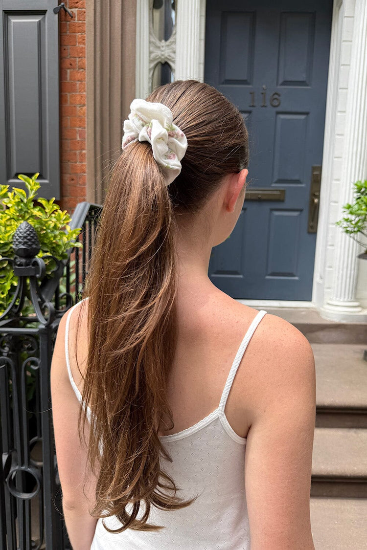 Floral Scrunchie | White with Pink Roses