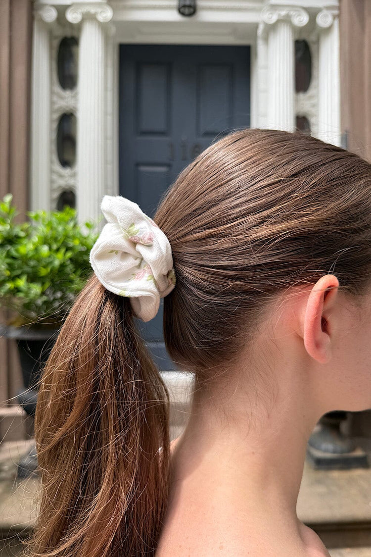 Floral Scrunchie | White with Pink Roses