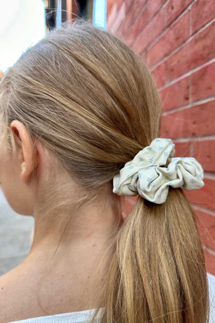 Floral Scrunchie | Ivory And Light Blue Florals