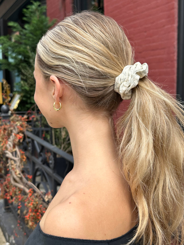 Floral Scrunchie | Ivory with sage florals