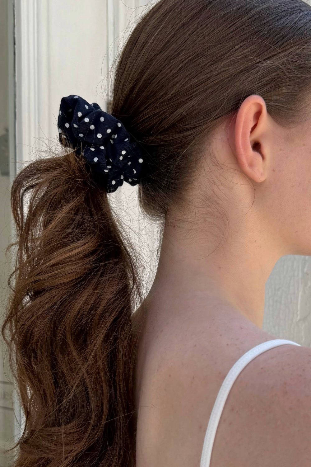 Faded Navy Blue With White Polka Dots