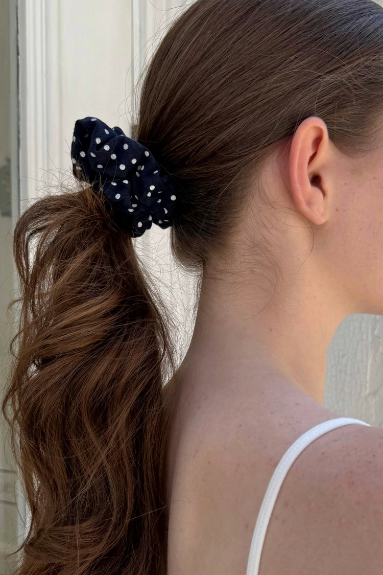 Polka Dot Scrunchie | Faded Navy Blue With White Polka Dots