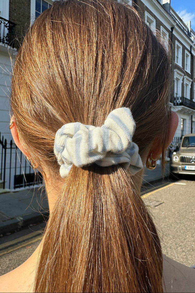 Stripes Scrunchie | Ivory With Light Blue Stripes