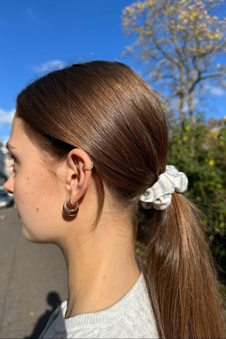 Stripes Scrunchie | Ivory With Light Blue Stripes