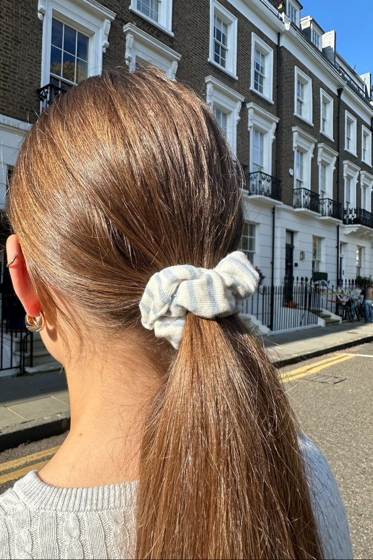 Stripes Scrunchie | Ivory With Light Blue Stripes