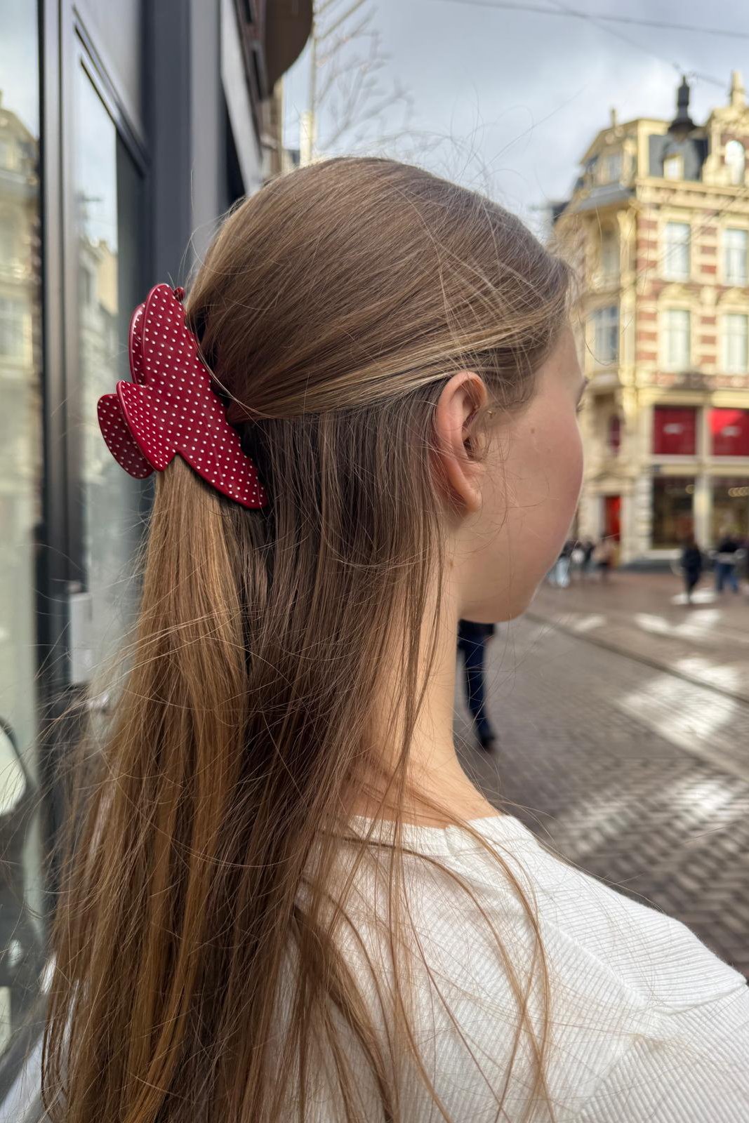 Polka dots Hair Claws | Red with white polka dots