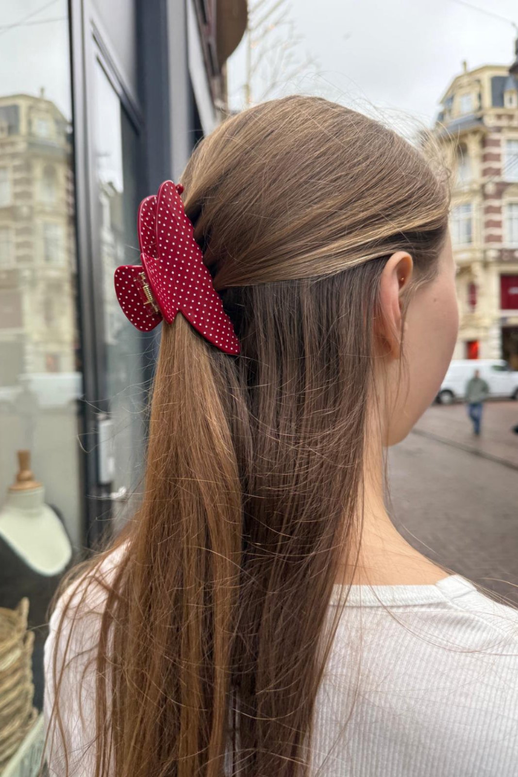 Polka dots Hair Claws | Red with white polka dots