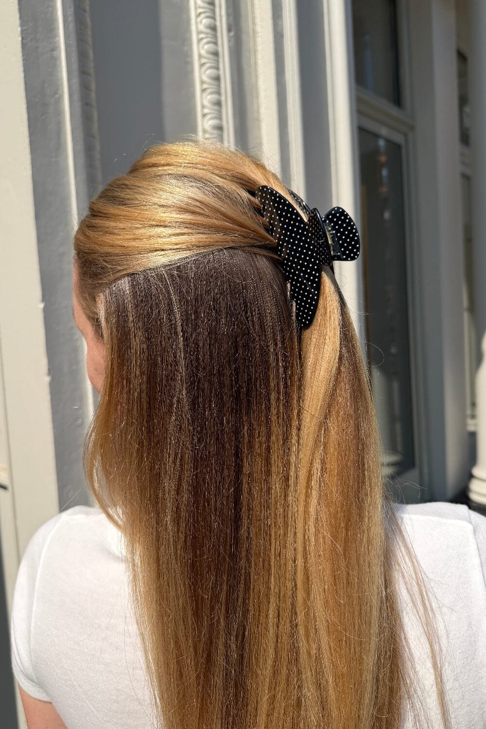 Hair Claw Clip | Black with White Polka Dots