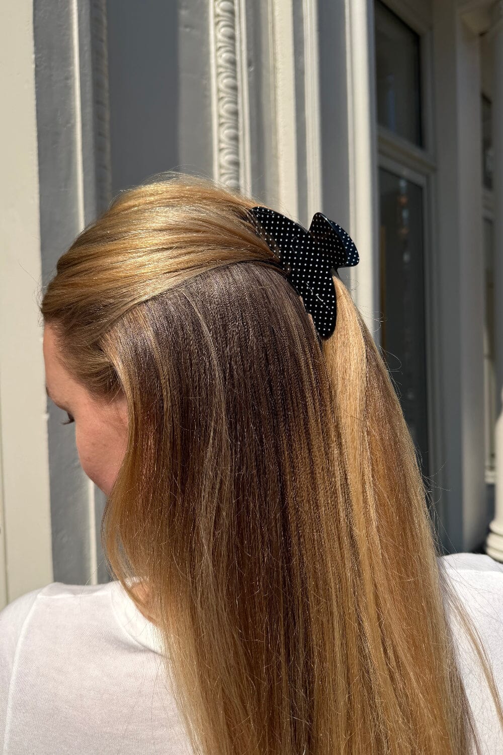 Hair Claw Clip | Black with White Polka Dots