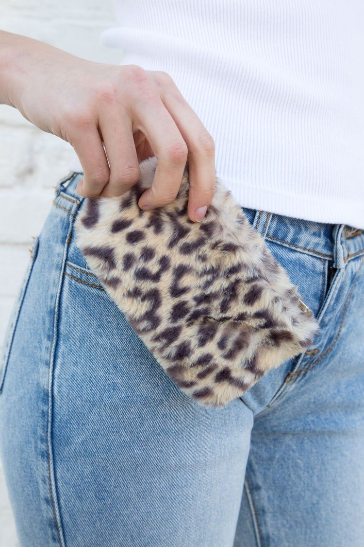 Leopard Print Faux Fur Coin Purse | Brown Leopard Fur Print