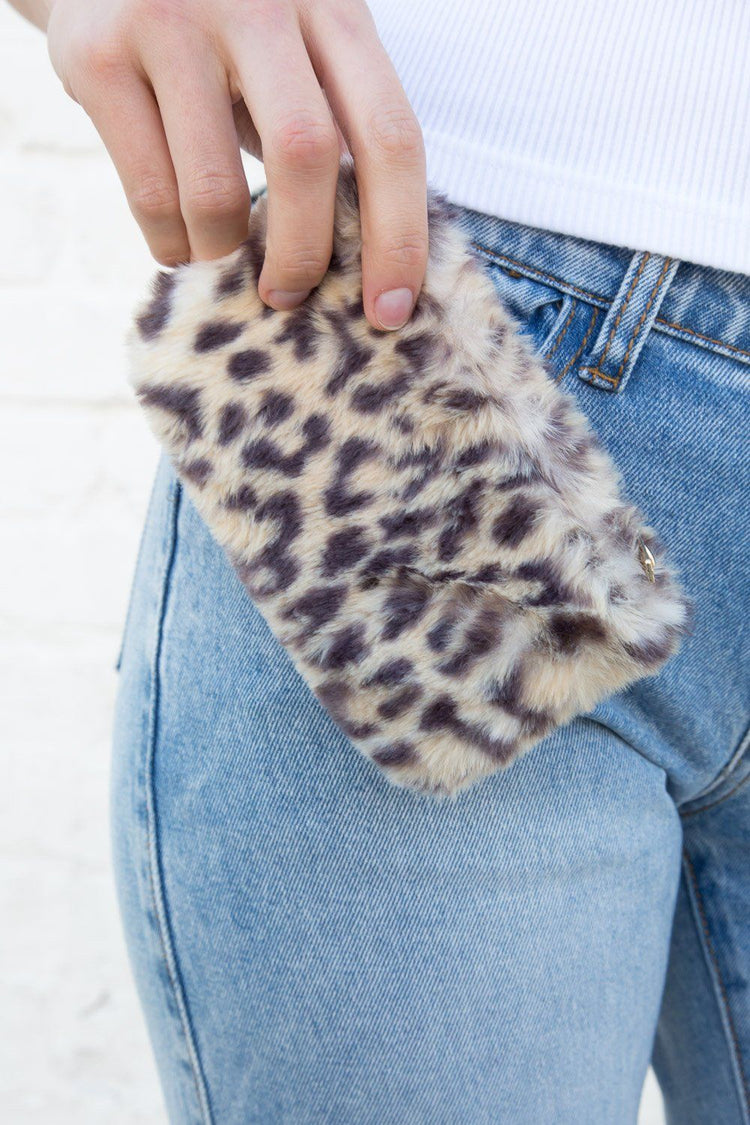 Leopard Print Faux Fur Coin Purse | Brown Leopard Fur Print