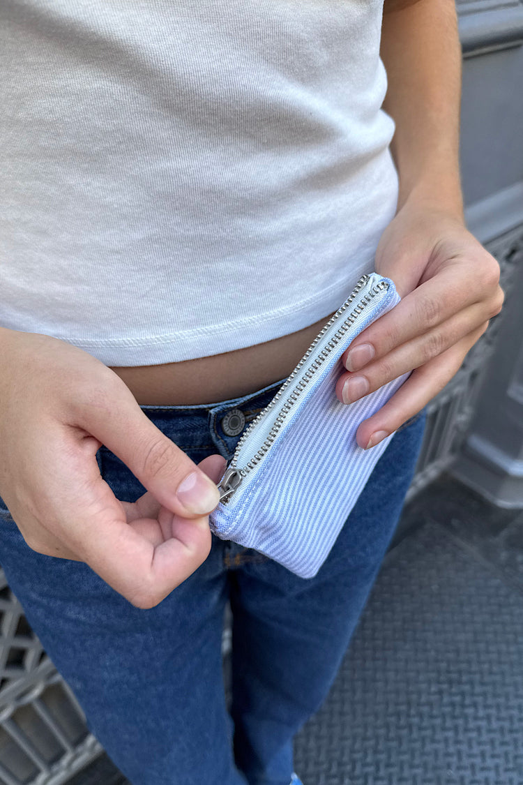 Striped Coin Purse | Light Blue With White Stripes
