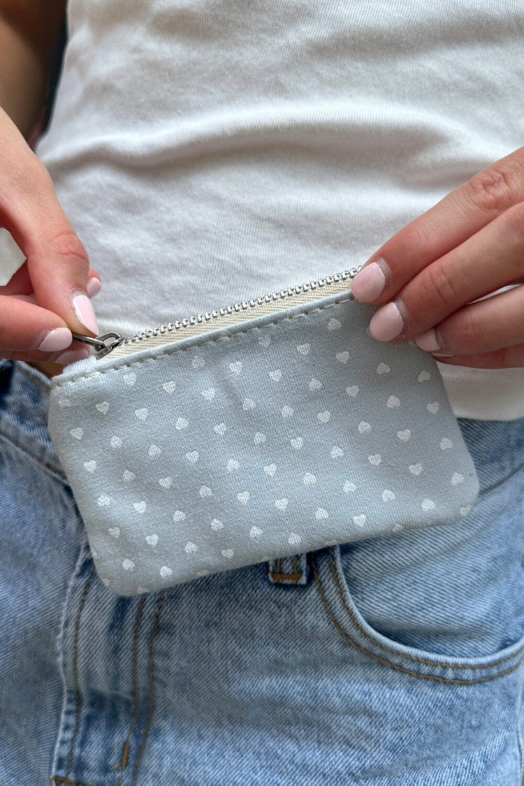 Heart Coin Purse | Light Blue With White Hearts