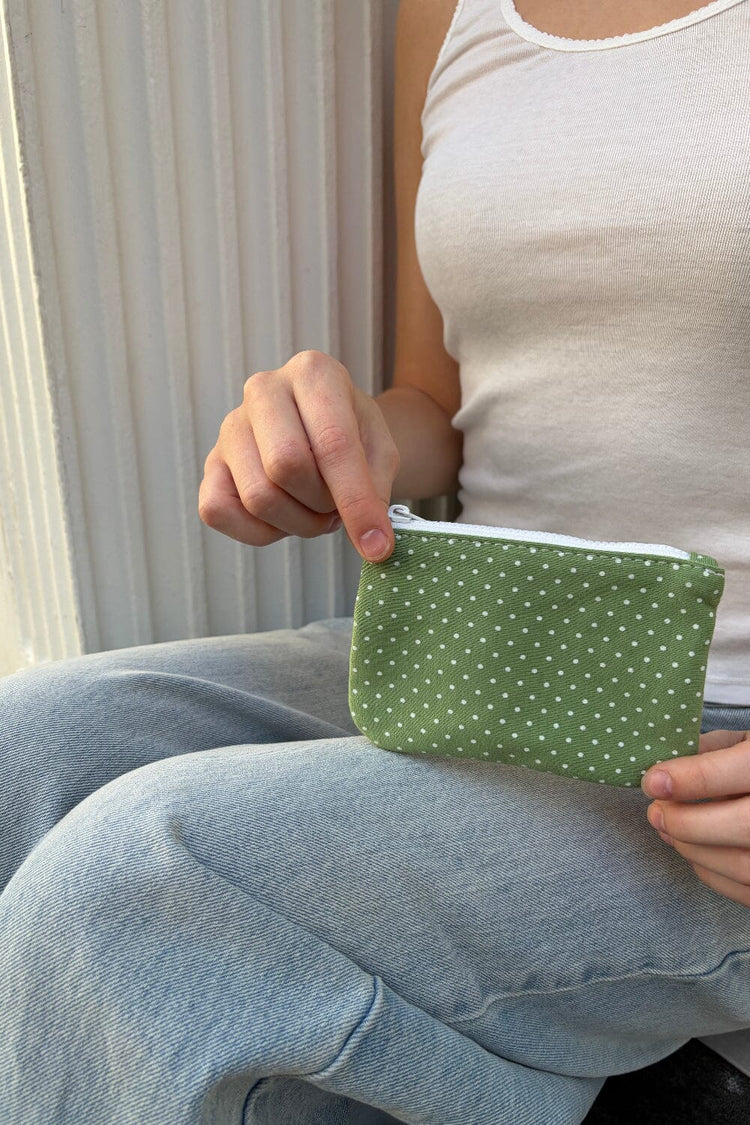 Polka Dot Coin Purse | Green-with-White-Polka-Dots