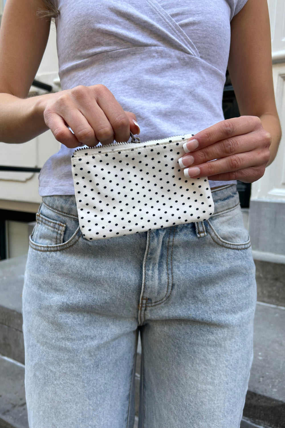 Polka Dots Coin Purse | White With Dark Navy Polka Dots