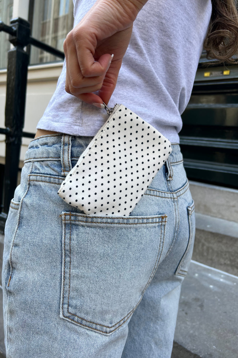 Polka Dots Coin Purse | White With Dark Navy Polka Dots