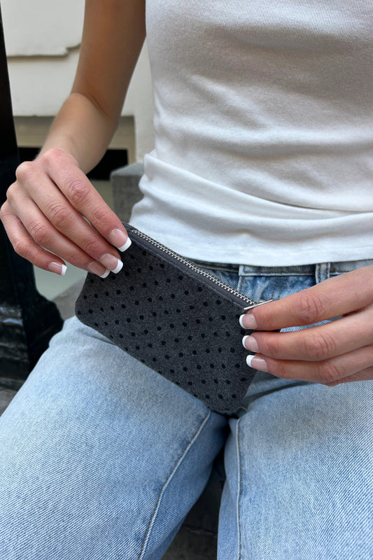 Dark Grey With Black Polka Dots