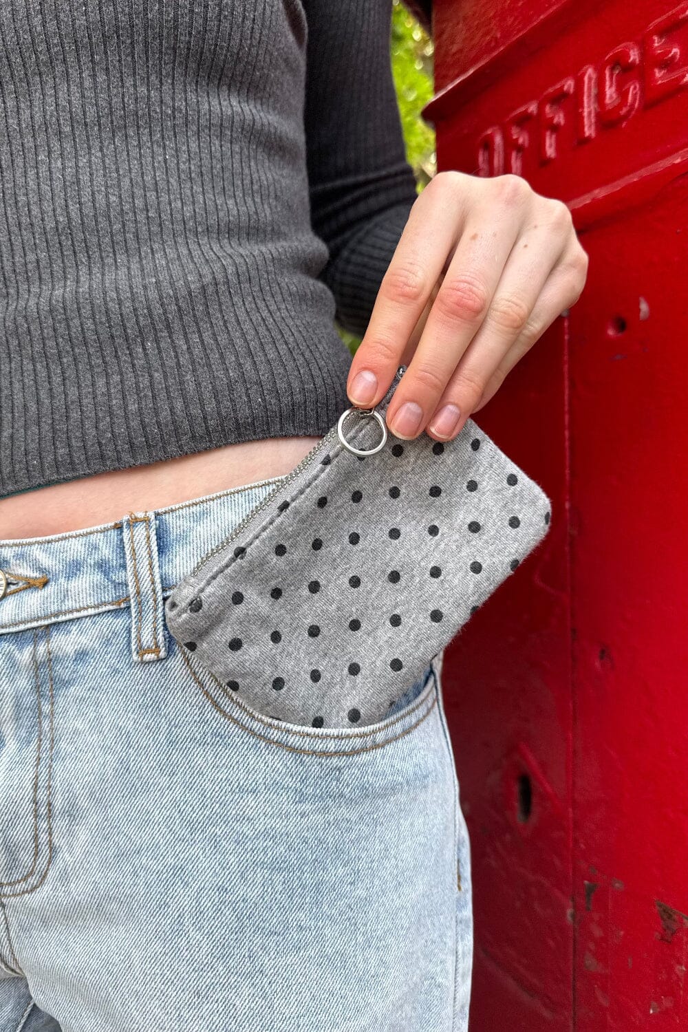 Polka Dots Coin Purse | Heather Grey And Black Polka Dots