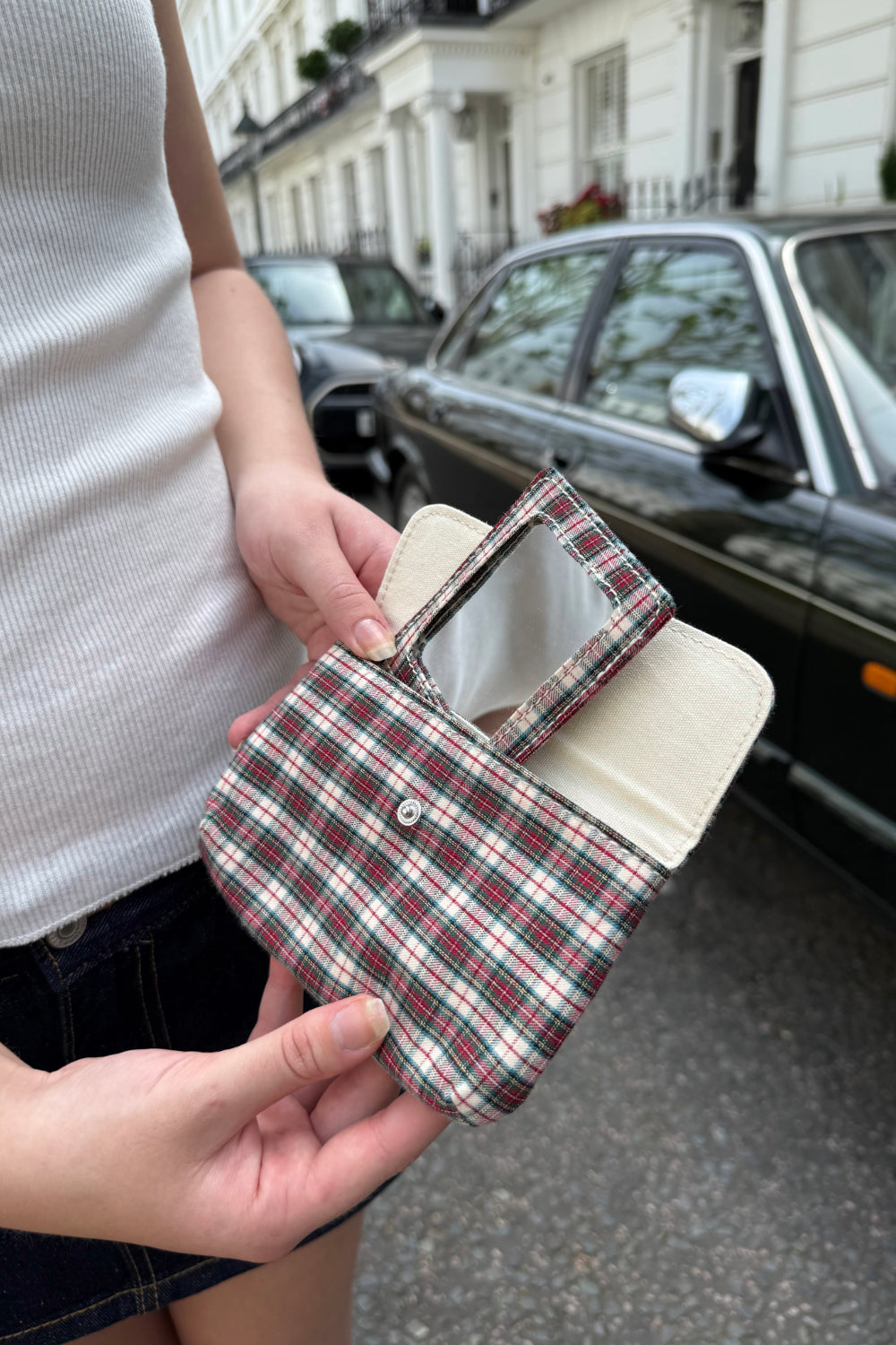 Plaid Mini Makeup Bag | Red With Dark Green Plaid