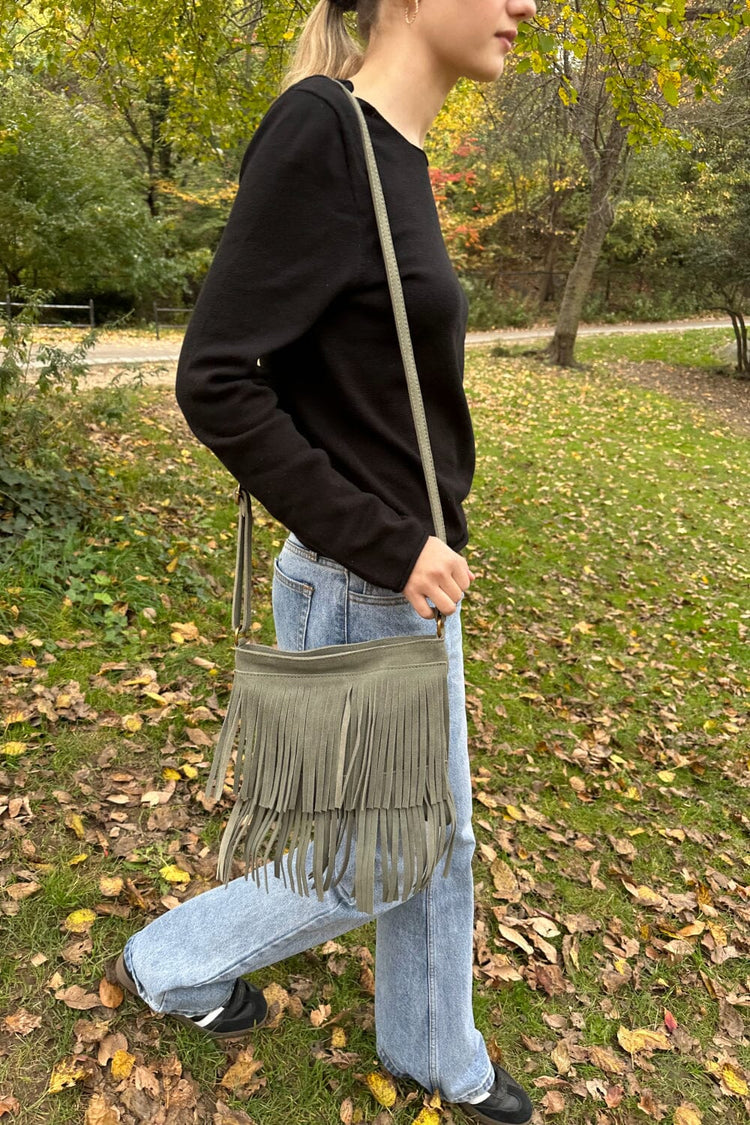 Black suede fringe outlet crossbody bag