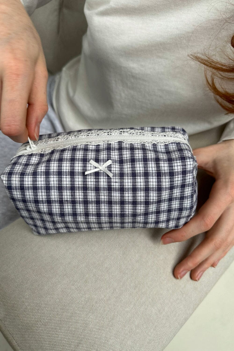 Plaid Makeup Bag | Navy And White Plaid