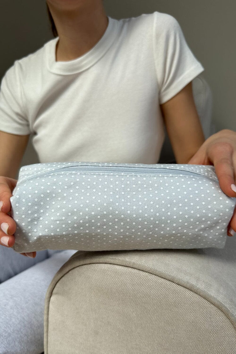 Polka Dots Makeup Bag | Light Blue With Polka Dots