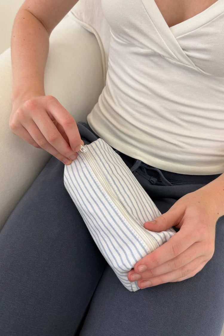 Stripes Makeup Bag | Light Blue With White Stripes