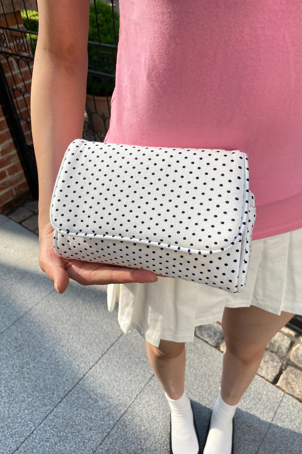Polka Dots Makeup Bag | White With Black Polka Dots