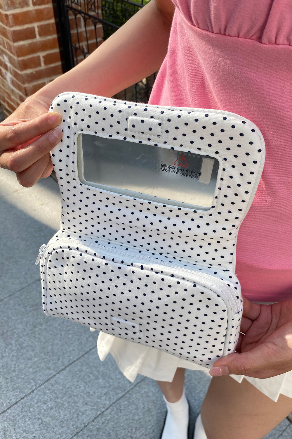 Polka Dots Makeup Bag | White With Black Polka Dots