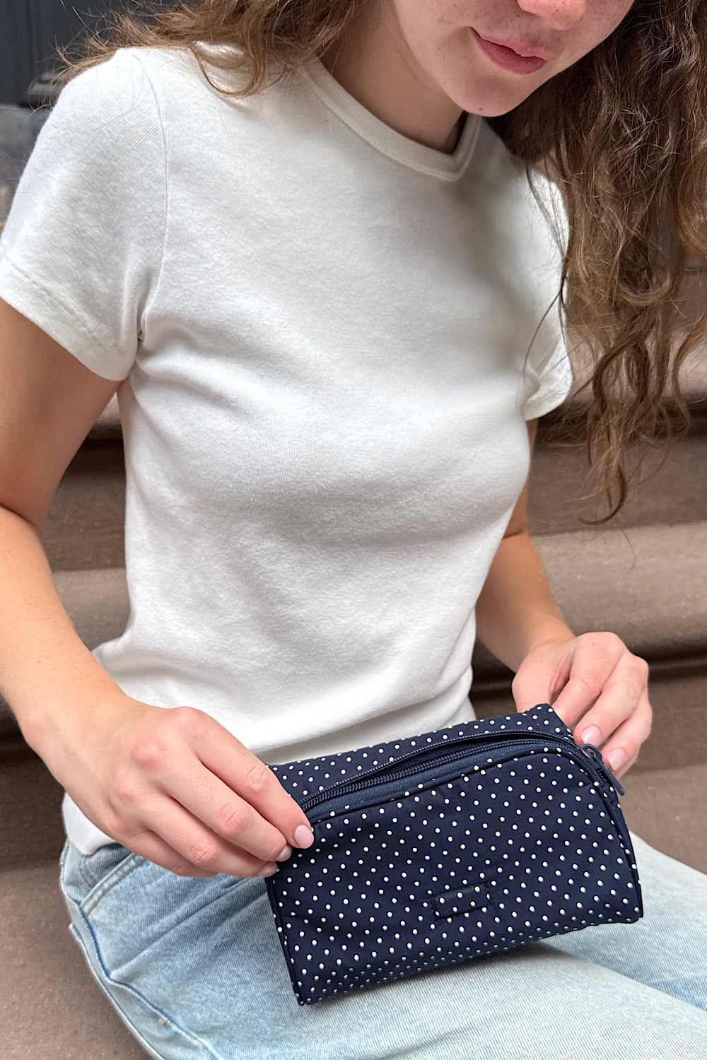 Navy with White Polka Dots