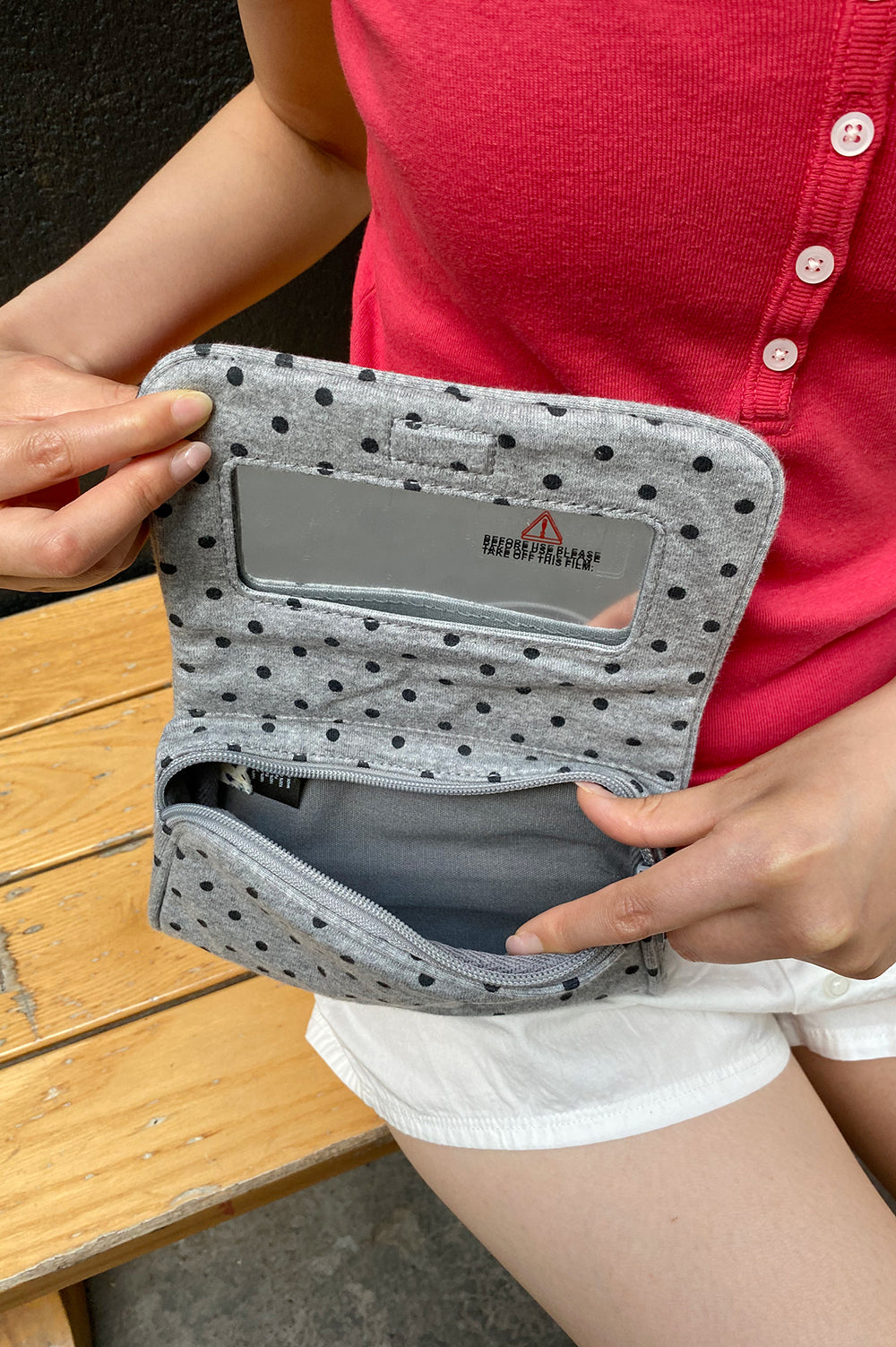 Polka Dots Makeup Bag | Grey With Black Polka Dots