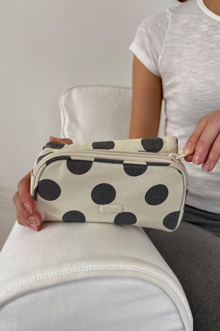 Polka Dots Makeup Bag | Ivory with Faded Black Polka Dots