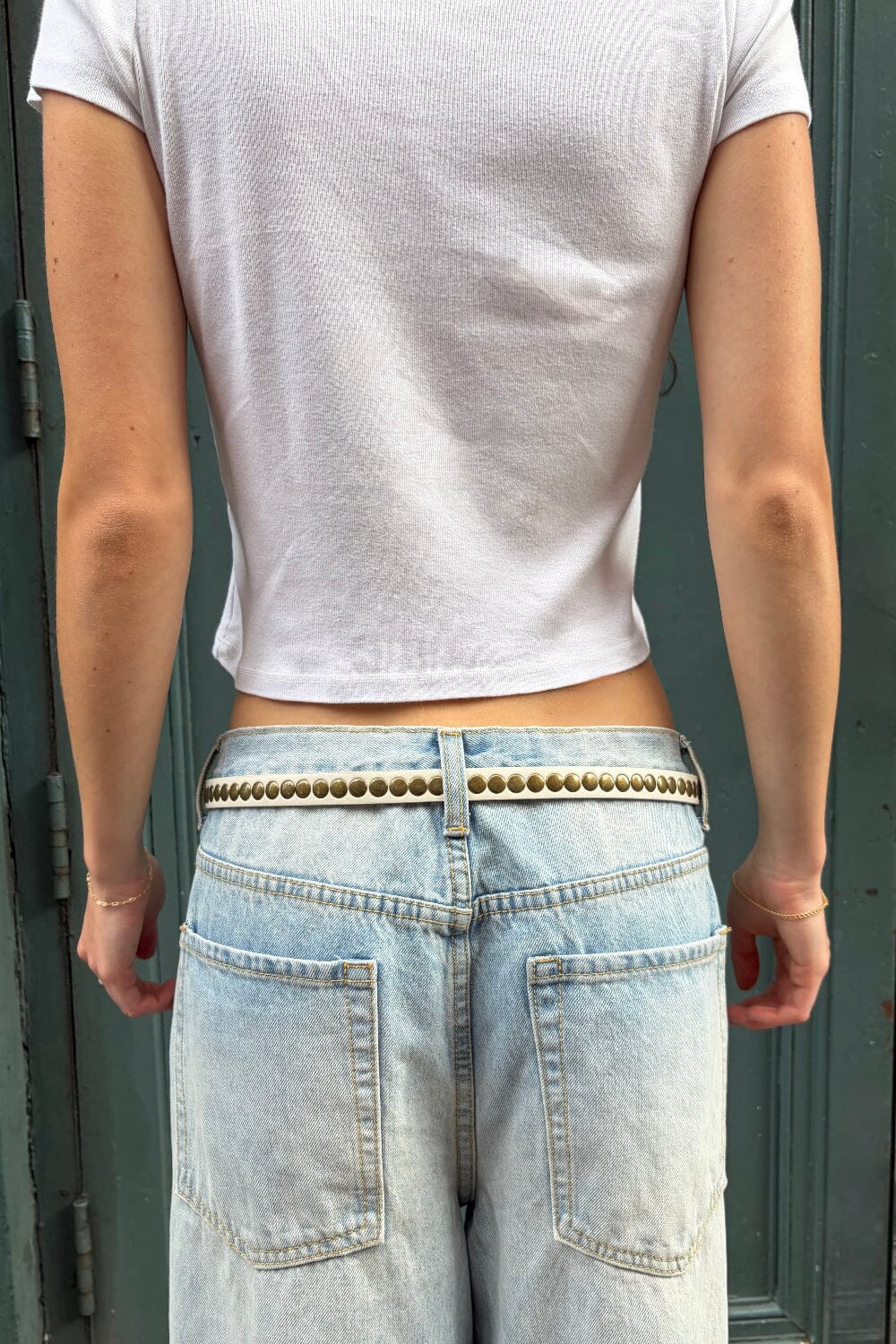 Faux Leather Stud Belt | White