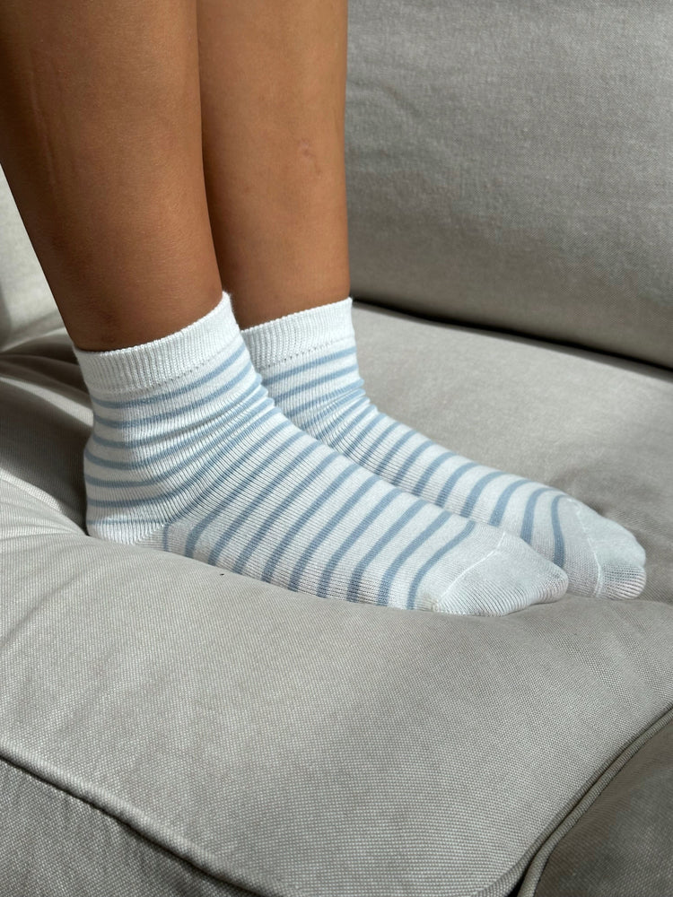 Striped Socks | White with Light Blue Stripes