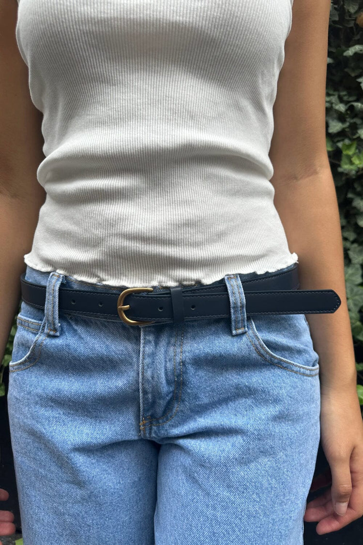 Faux Leather Buckle Belt | Navy