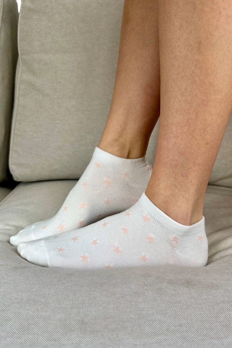 Pink Stars Socks | White