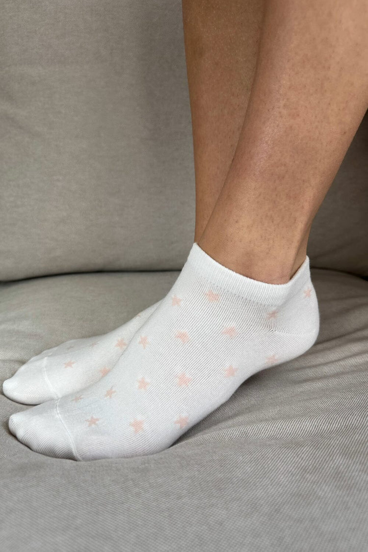 Pink Stars Socks | White