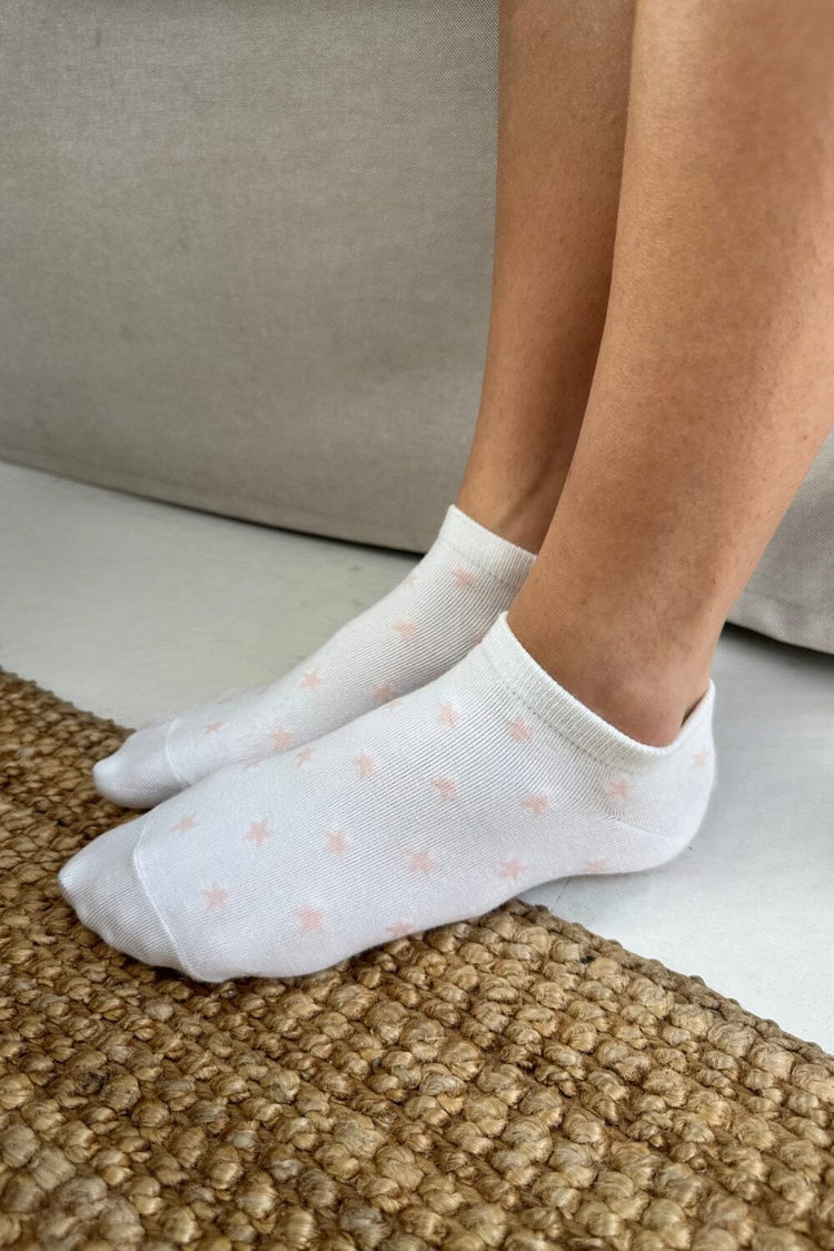 Pink Stars Socks | White