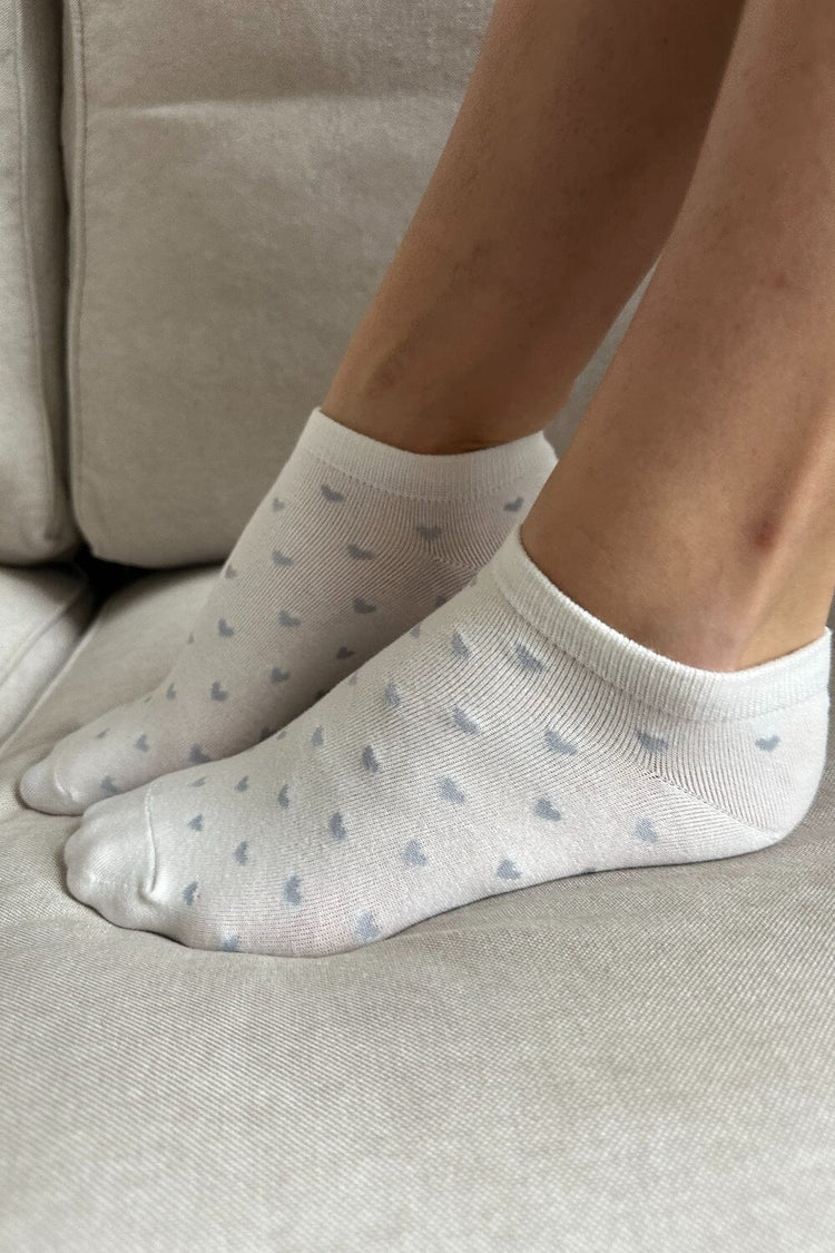 Heart Socks | White With Light Blue Hearts