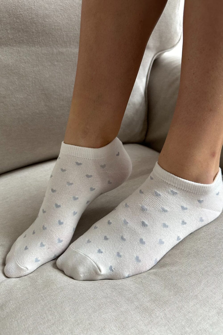 Heart Socks | White With Light Blue Hearts