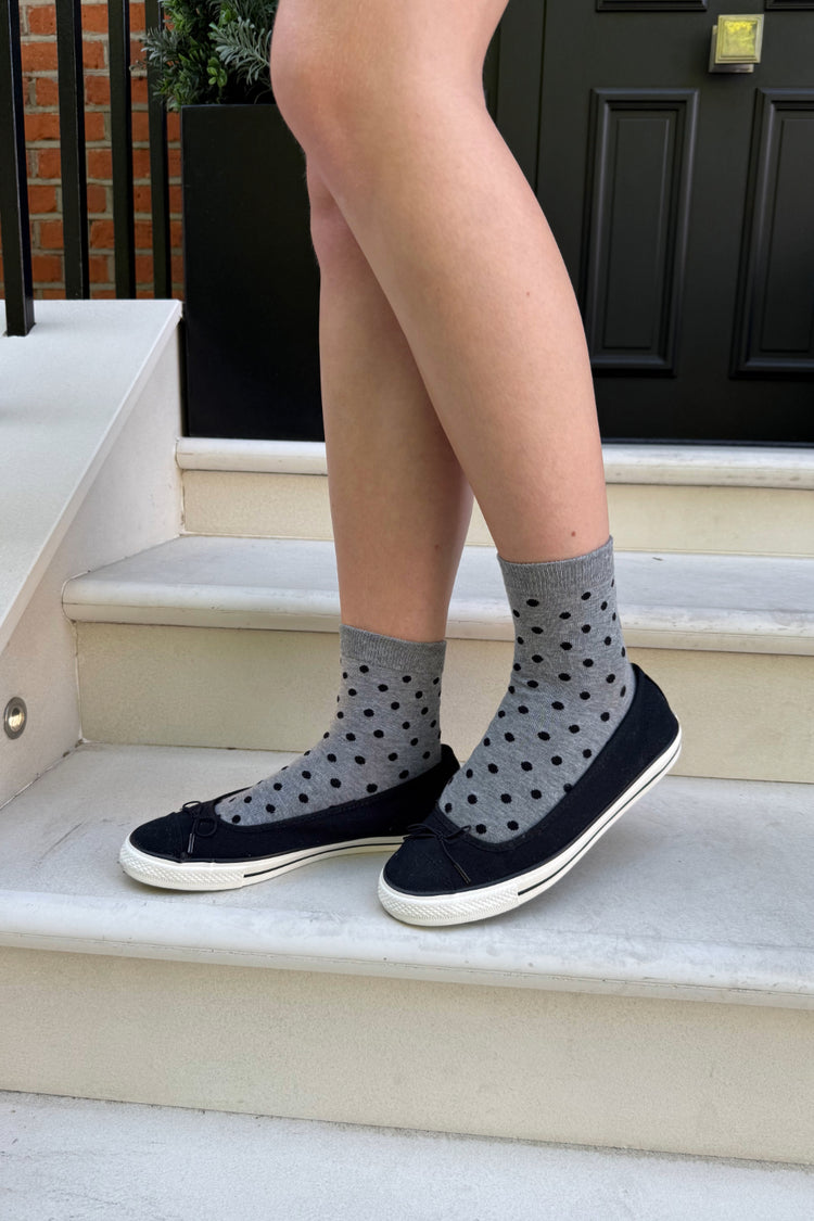 Polka Dots Socks | Grey With Black Polka Dots